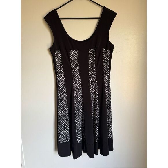 Y2K Vintage Dressbarn Black Striped Scoop Neck ALine Dress sz 14 90s Grunge Goth - Picture 2 of 4